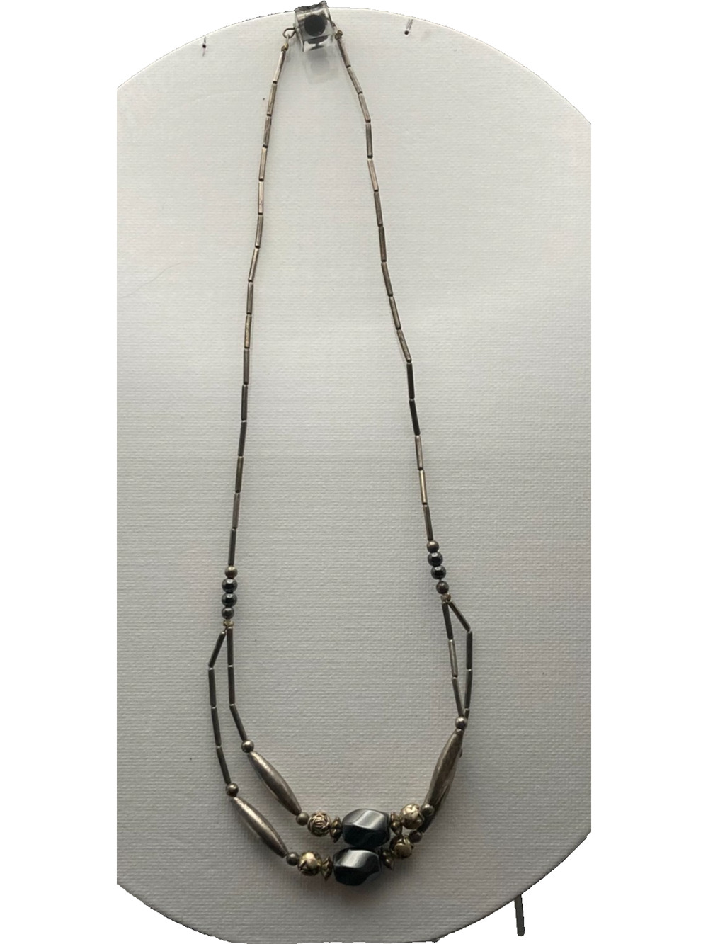 Vintage Southwestern Liquid Sterling Silver Hematite Necklace 9" 1970 -1980's